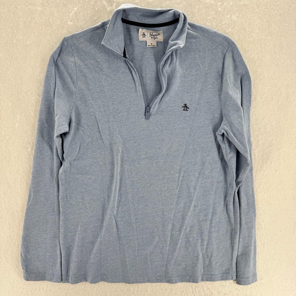Original Penguin - Quarter Zip Pullover Logo Long Sleeve - Blue - M - Mens